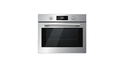 Modern stainless steel oven illustration with digital display and knobs