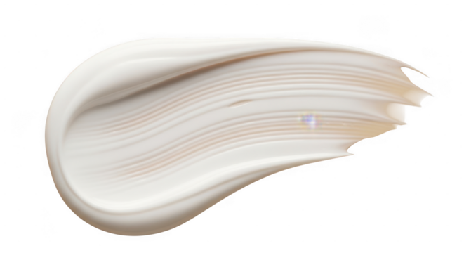 Smooth beige cream swipe texture isolated on transparent background for cosmetic or beauty product