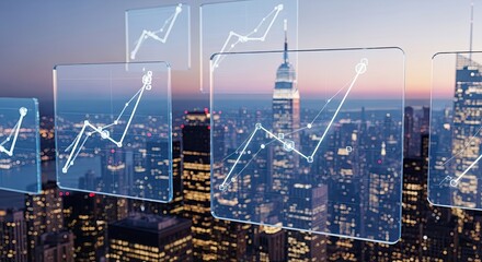 Financial growth over the cityscape with positive trends and upward curves