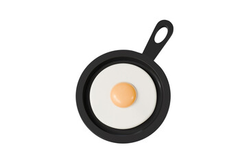 3d frying pan with egg icon. breakfast cooking concept. Minimal cartoon skillet egg breakfast for food app banner. isolated on white background. 3d render.