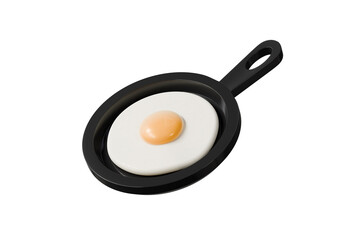 3d frying pan with egg icon. breakfast cooking concept. Minimal cartoon skillet egg breakfast for food app banner. isolated on white background. 3d render.