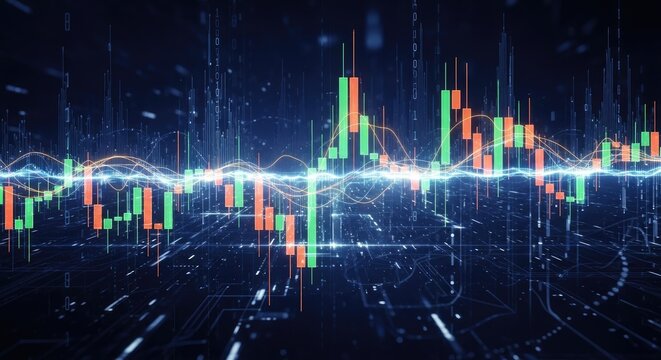 Financial market chart showing stock price analysis with digital background