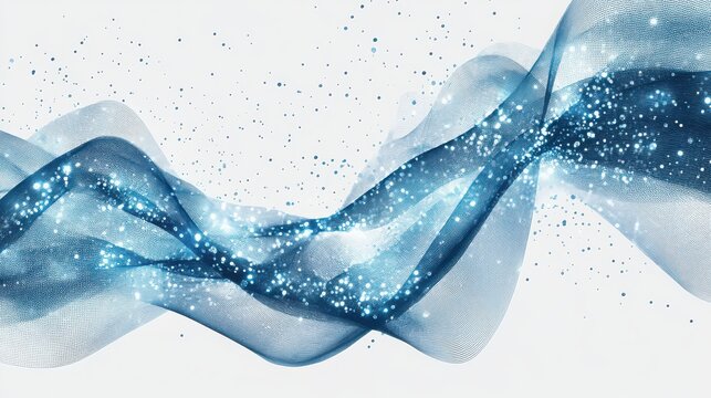 Abstract blue wave pattern with sparkling particles on a white background creating a flowing effect - Powered by Adobe