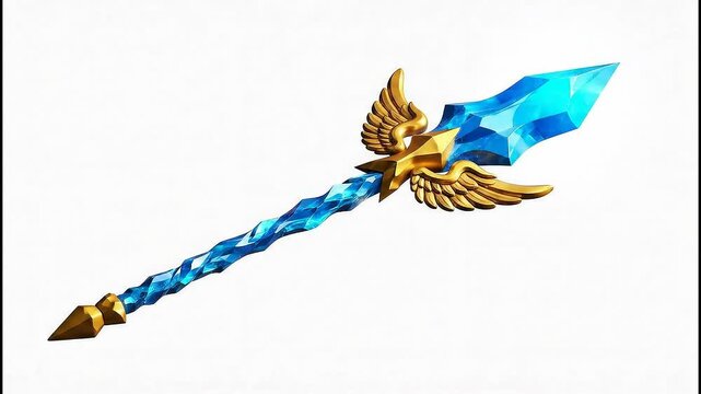 Enchanted Rings and Spear A Magical Fusion of Gold and Blue.