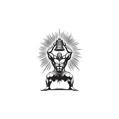 Fototapeta premium vector illustrations Strong muscular man lifting a heavy giant bell over his head