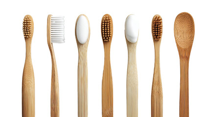 Modern Flat Lay Bamboo Toothbrush Collection with Sleek Lines on Transparent Background