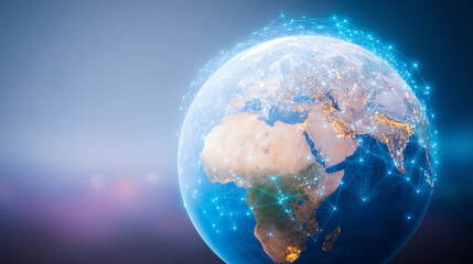 A creative visualization of Earth with interconnected digital elements, representing global connectivity and advanced technology.
