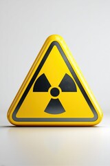 Fototapeta premium Yellow caution sign with black radiation symbol on white background