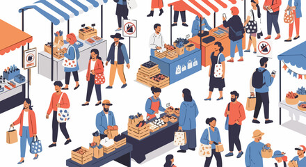 Obraz premium People shopping at a vibrant outdoor food market.