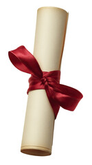 Scroll of Paper Tied with Satin Ribbon Romantic Message Symbol on Transparent Background