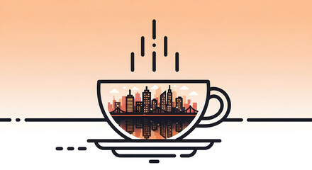 Morning Coffee and Cityscape Reflection A Creative Concept Illustrating Urban Life and the Start of a New Day