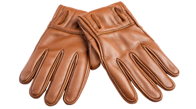 Stylish Young Men’s Leather Gloves in Tan Brown Color Minimal on Transparent Background