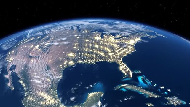 Earth at Night from Space Showing North America.
