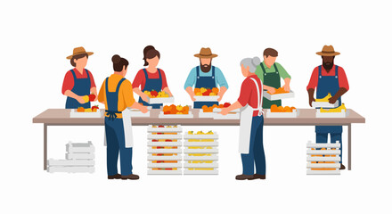 Diverse group of people working together at a food stand.