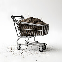 A Shopping Cart Overlowing with Cracked Earth: Overconsumption Concept