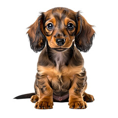 Adorable Dachshund Puppy: A charming dachshund puppy sits attentively, showcasing its beautiful long ears and soulful eyes, radiating warmth and irresistible cuteness.