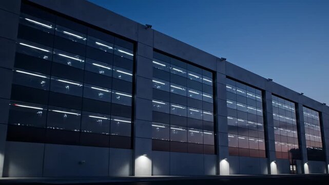 Exterior of Modern Data Center at Night