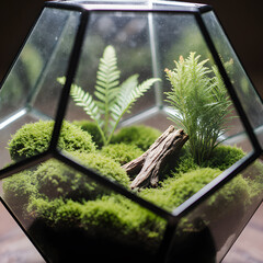A Macro Shot of a Lush Geometric Terrarium