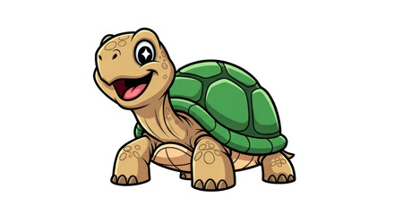 Fototapeta premium Cartoon turtle smiling with a green shell on transparent background