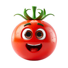 Obraz premium Cheerful Tomato Character: A vibrant and happy tomato character with expressive eyes and a delightful smile, showcasing the freshness and joy of nature's bounty. 
