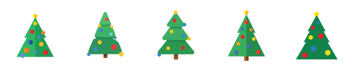 Fun Vector Christmas Tree Set Curvy Shape Flat Illustration Collection for Kids Holiday Marketing
