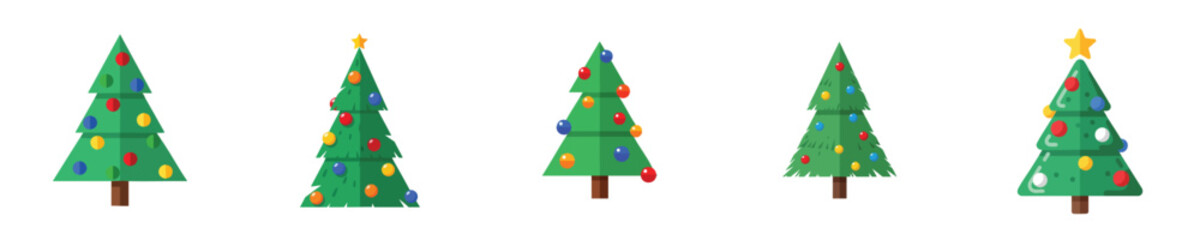 Modern Flat Christmas Tree Vector Set Holiday Winter Season Illustration Collection Graphic