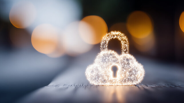 A glowing padlock symbolizing security and protection in the digital landscape, set against a bokeh background.