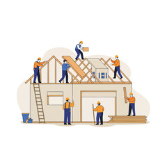 Construction crew building a house