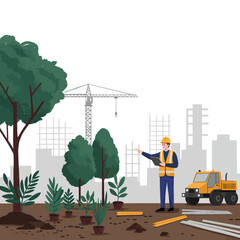 Construction site integrates new trees