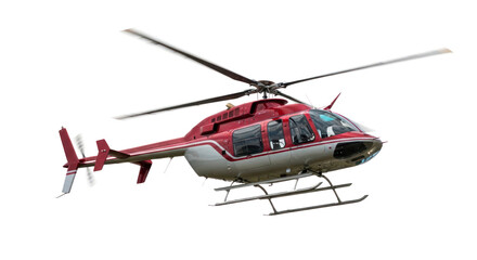 Red and white helicopter isolated on transparent background for commercial use
