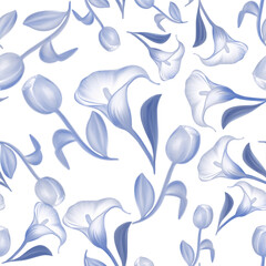 seamless floral pattern with tulips and calla lillies