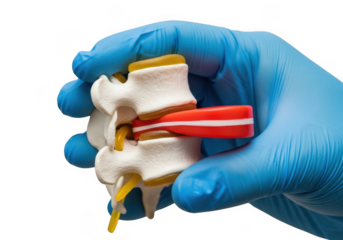Hand holding spine model isolated on transparent background