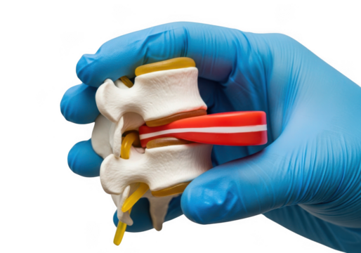 Hand holding spine model isolated on transparent background