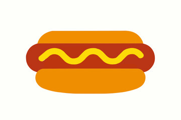 Flat Vector Hot Dog Illustration. Distinct Unmixed Color Blocks for Food Elements on White Background.