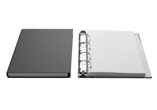 Open binder and closed book isolated on transparent background