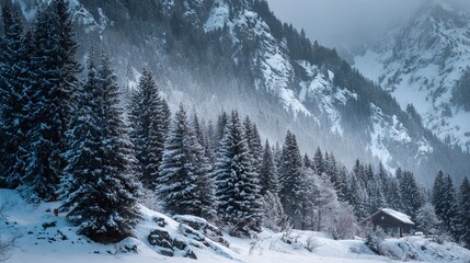 Snowy forest on xmas
