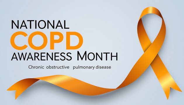 National copd awareness month orange ribbon graphic promoting education and support for chronic obstructive pulmonary disease patients