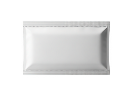 Blank white sachet packet isolated on transparent background