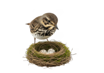 Bird guarding nest with eggs isolated on transparent background