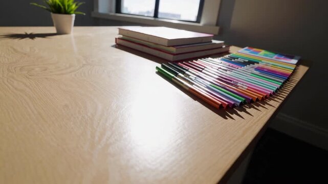 Colorful Stationery and Supplies Prepared for New Term