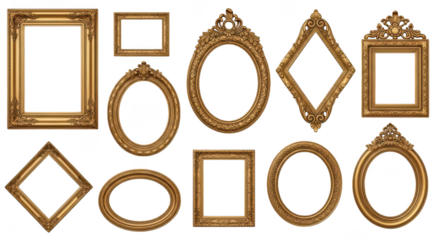 Ornate Gold Picture Frames Collection On Black Background