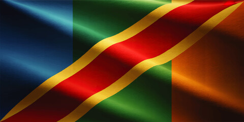 Realistic Wavy Republic of the Congo Flag Illustration – Vibrant Red Green Yellow Diagonal Stripe Banner Background