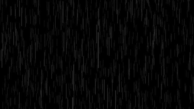 Heavy rain drop in rainy season effect on black screen, Falling raindrops footage animation in realtime on black background,
Abstract rain streaks animated overlay, transparent 4K video,