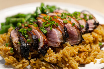 Close-up view of grilled duck breast