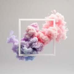 Colorful smoke explosion in a white square frame on a light gray background