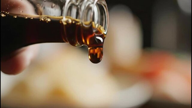 Pouring Soy Sauce A Culinary CloseUp of Flavorful Drizzle.