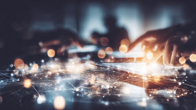 Engaging digital collaboration modern office creative technology urban environment close-up view innovation and connectivity