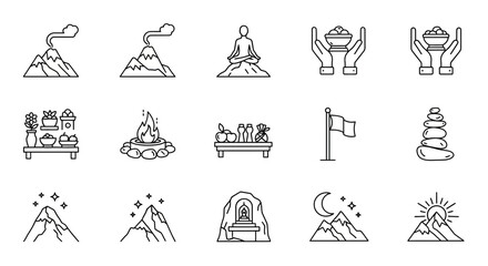 Inspiring journey icons for meditation, nature, and achievement, symbolizing peace, growth, and success in a modern, clean style.