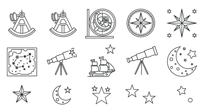 Discover the cosmos with vintage navigational tools astrolabe telescope compass celestial charts ship stars moon