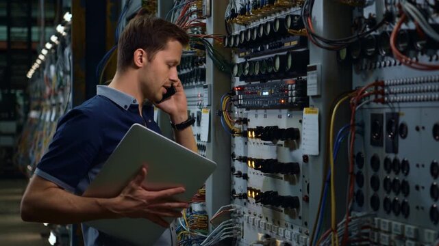 A technician troubleshooting server hardware Stock Video